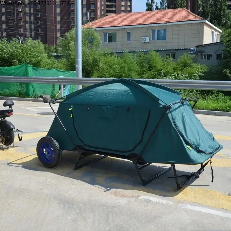 Green Single-Person Cycling Hiking Trailer Tent – Automatic Pop-Up Camping Tent for Overnight Adventures Innovative