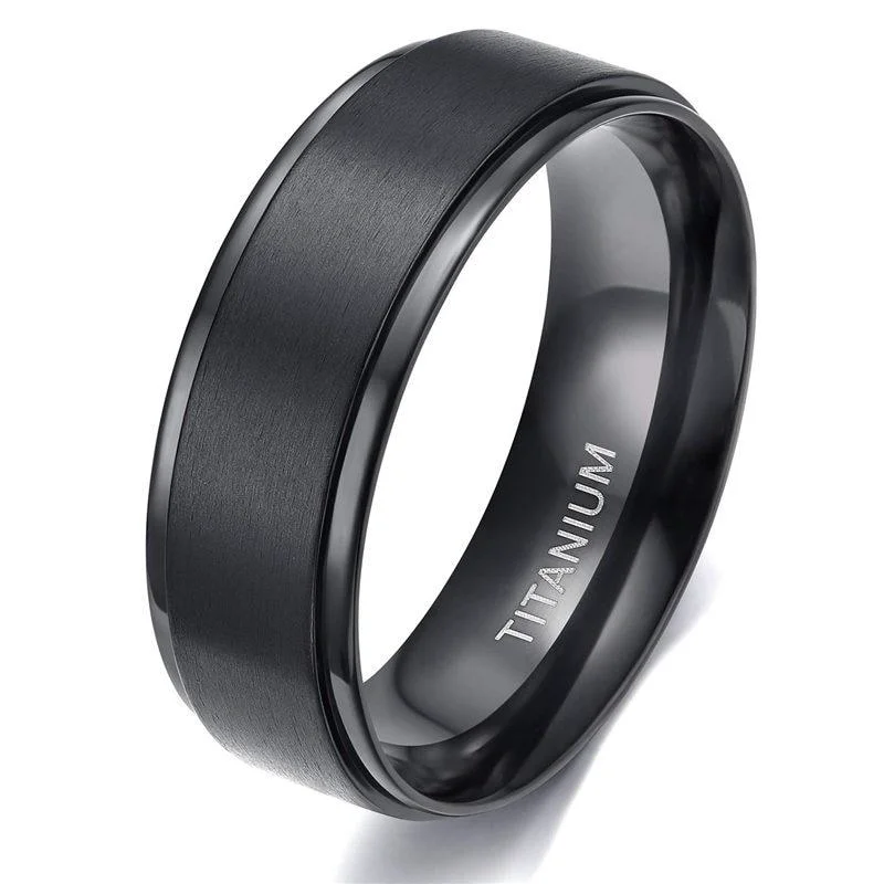 Smooth Brushed Black Titanium Ring Responsible