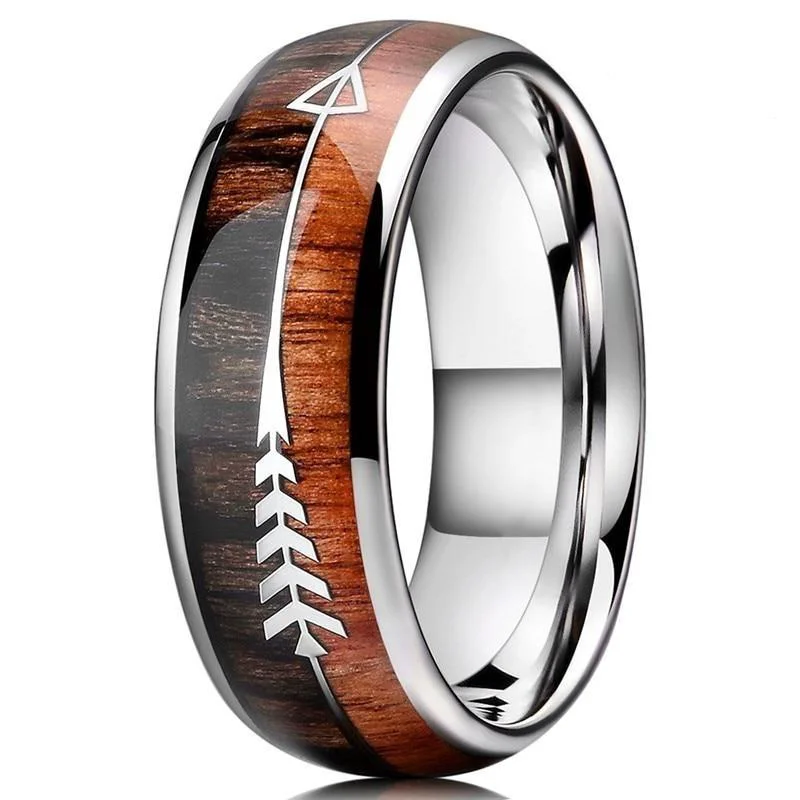 Expertly Made Koa Wood Tungsten Carbide Arrow Ring Casual