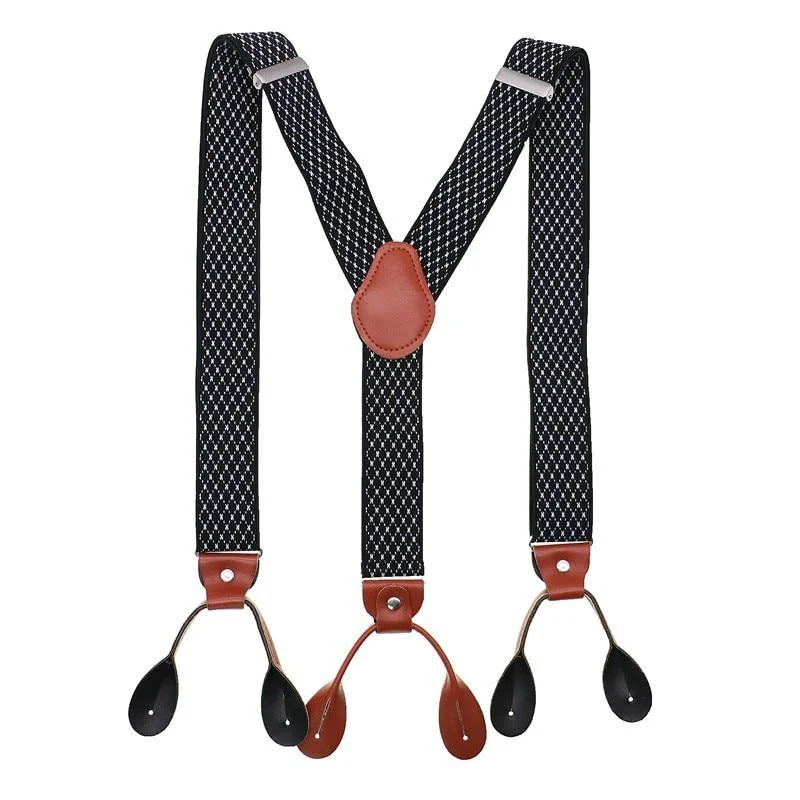 Luxury Hugo Brown Leather Button End Tuxedo Suspenders 35mm Traditional