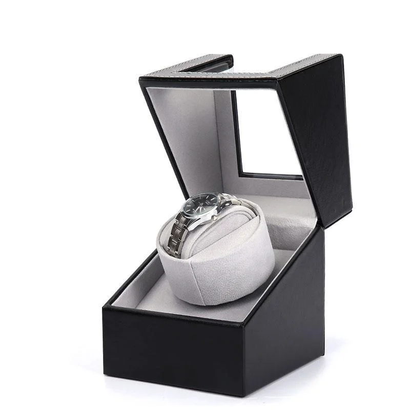 Organic Hans Black Leather Mechanical Watch Winder Lightweight