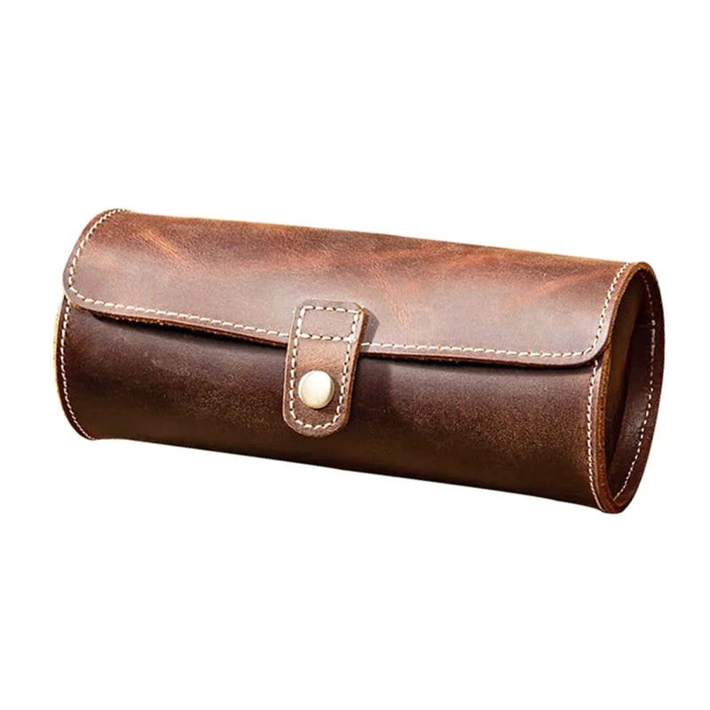 Minimalist Clement Handstitched Leather Watch Roll Portable Case 2-3 Slots Original Design