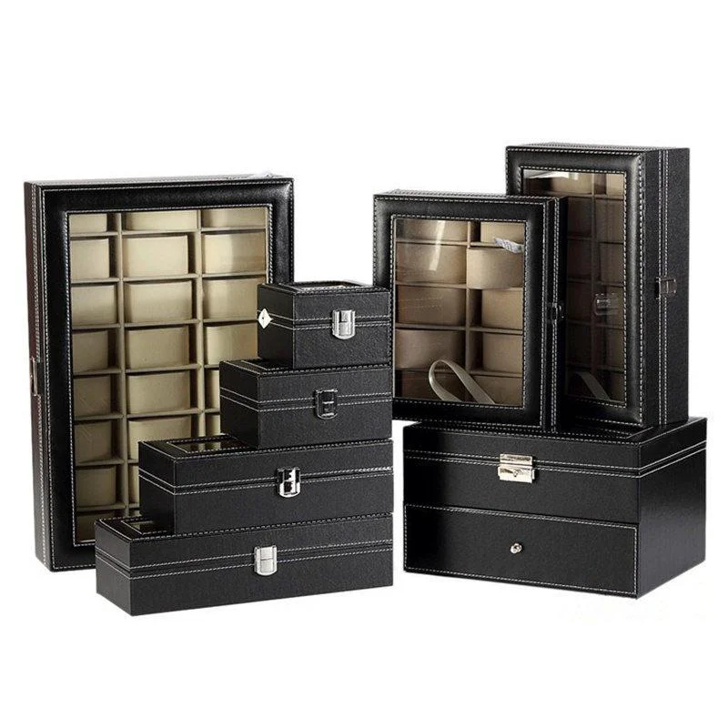Certified Manfredi Black Leather Watch Box Organizer 2-12 Slots Organic