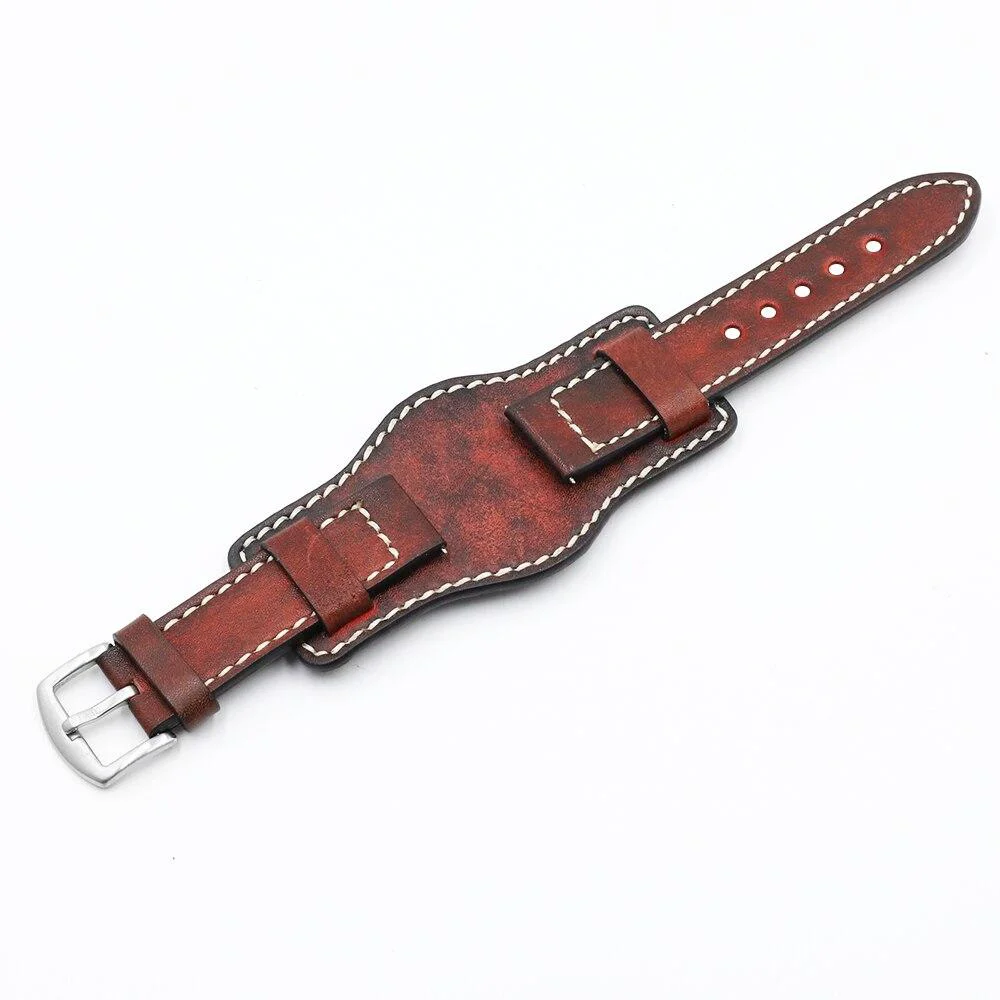Lightweight Alphonse Cow Leather Watch Bund Strap With Tang Buckle Advanced