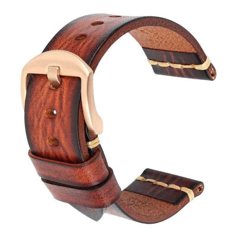 Long-Lasting Gaston Tanned Calfskin Watch Strap With Rose Gold Tang Buckle Fine