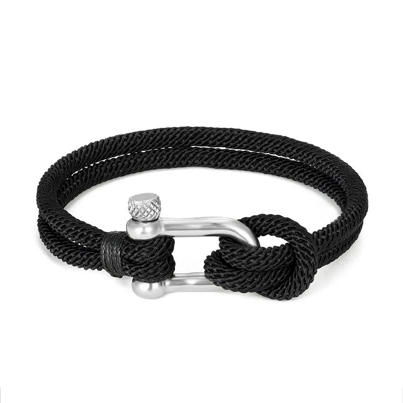 Stylish Gordi Pulsera de cuerda maciza con grillete en forma de U de plata Artisan
