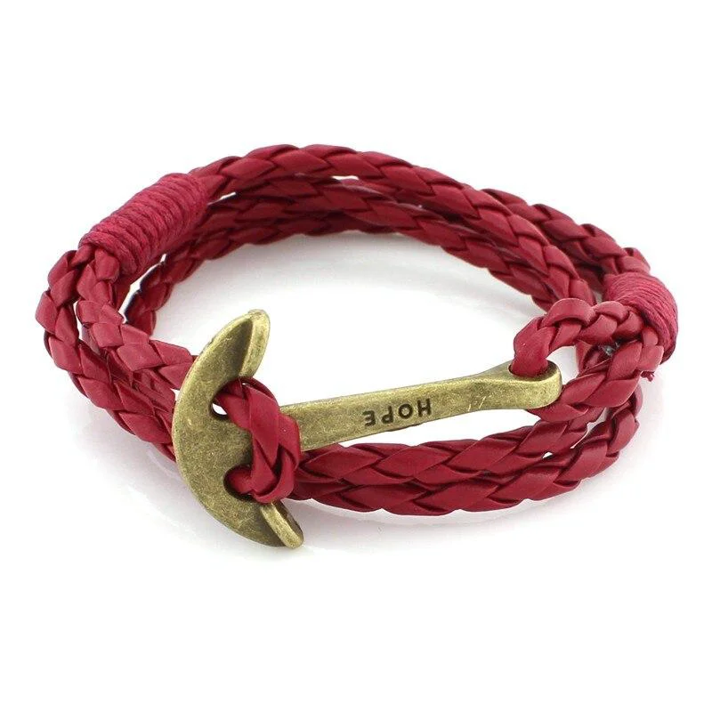 Pure Hope Ancla de bronce Pulsera de cuero Quality