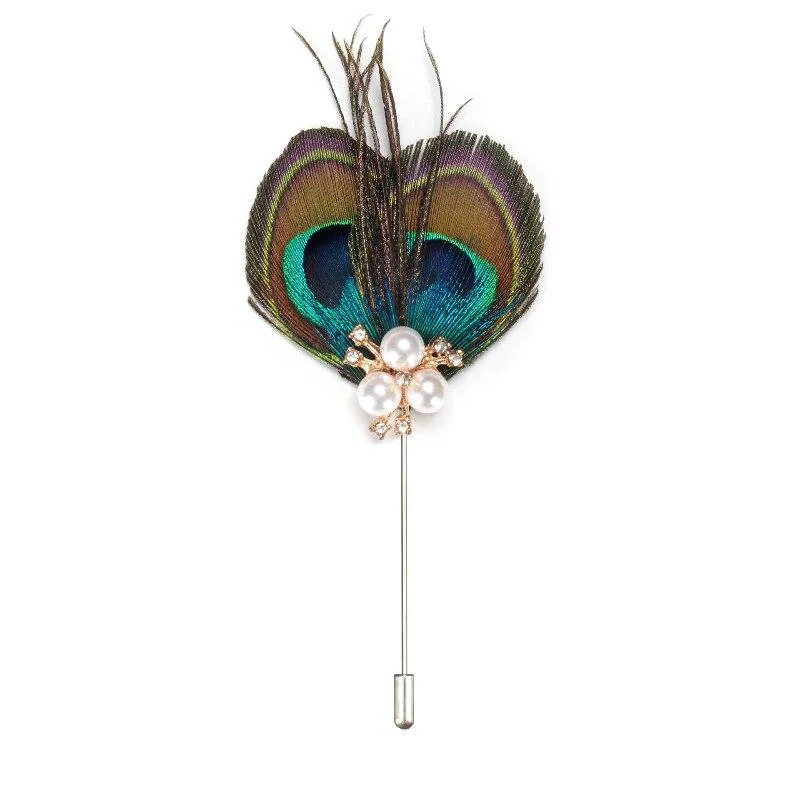 Dependable Alfiler de solapa de pluma de pavo con perlas Environmentally Friendly