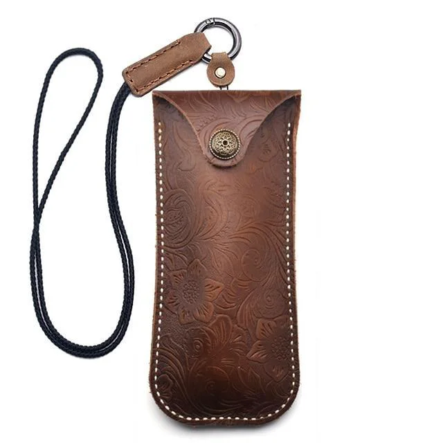Proven Funda colgante portátil de cuero para gafas Fast