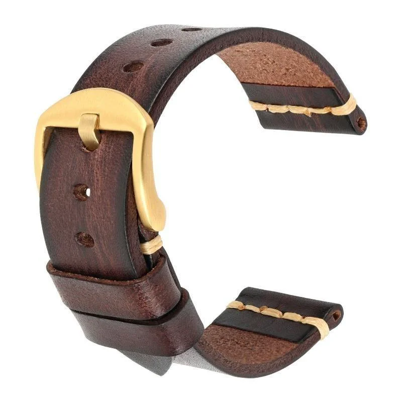 Secure Gaston Correa de reloj de piel de becerro curtida con hebilla hebijón dorada Organic
