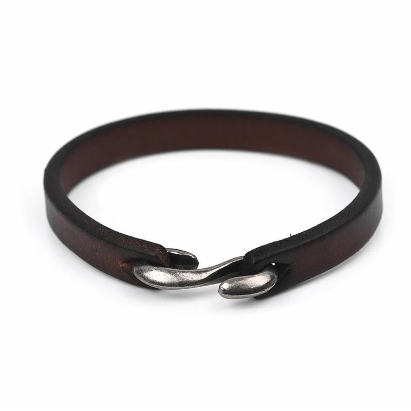 High-End Jacob Pulsera de cuero con gancho plateado Crafted