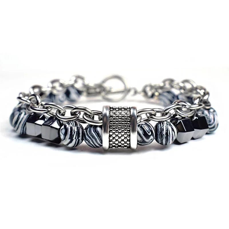 Refined Johnny Pulsera de cuentas de piedra natural y acero Environmentally Friendly