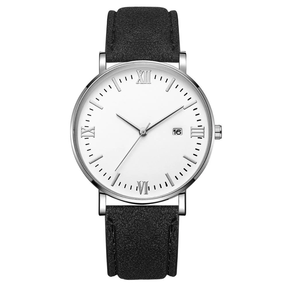 Flexible Flavio Elegante reloj clásico con esfera blanca y correa negra Functional