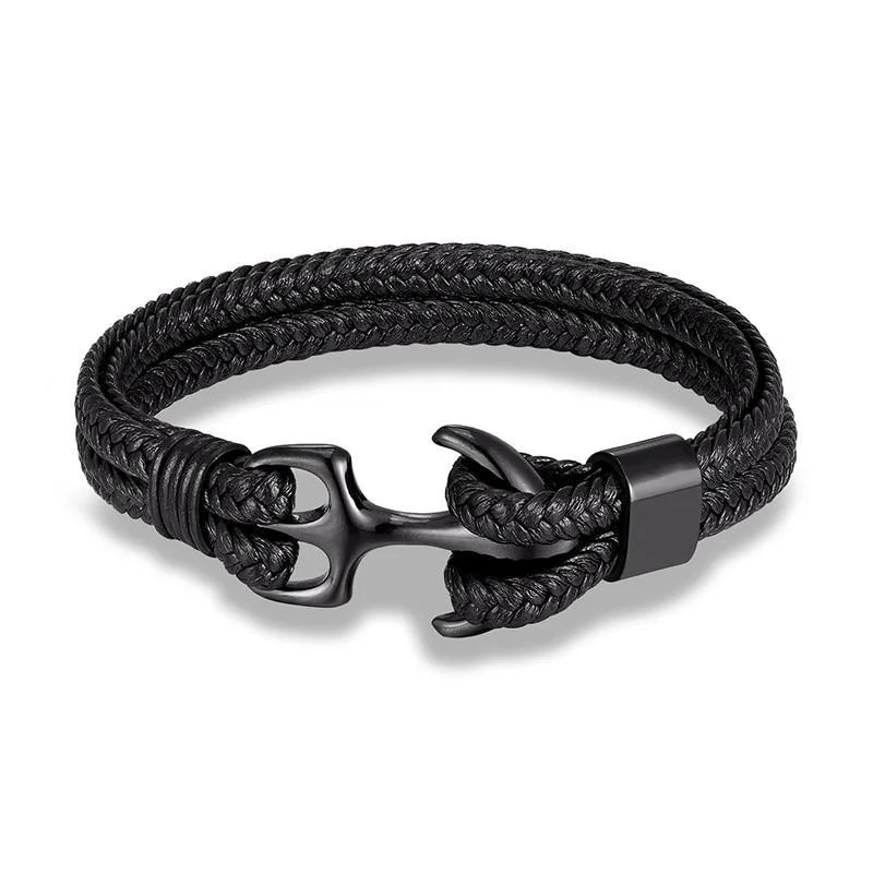 Secure Ancla Pulsera de cuero trenzado negro Carefully Designed
