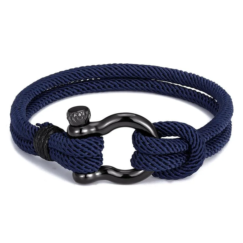 Modern gordi Brazalete de cuerda maciza con grillete de herradura oscuro Trendy