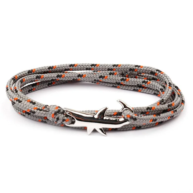 Classic Pulsera de cuerda náutica Tiburón de plata Eco-Friendly