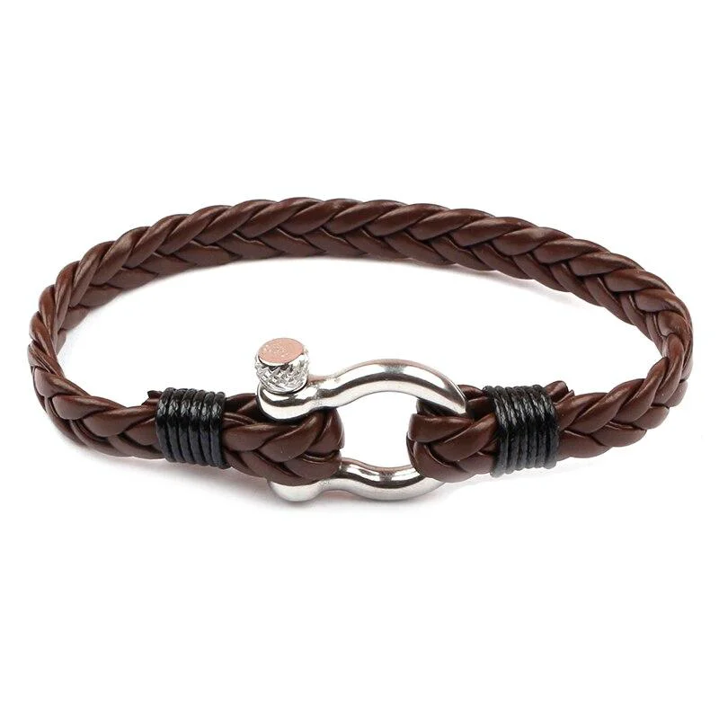 Convenient Grillete de herradura Pulsera de cuero trenzado Refined