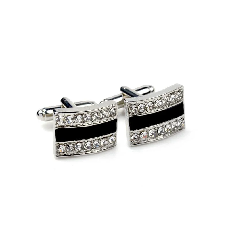 Crafted Gemelos rectangulares de metal y cristal negro Detailed