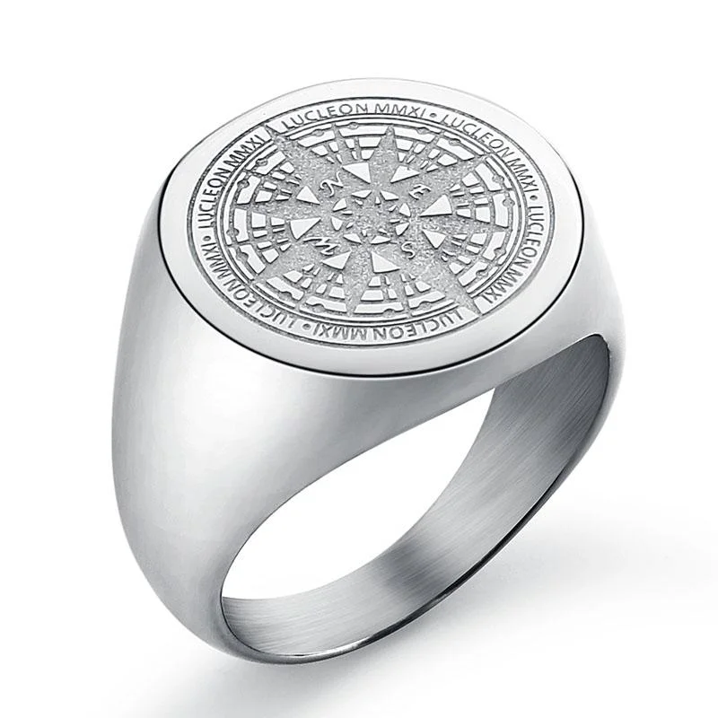 Carefully Designed Brújula Anillo de sello de acero inoxidable Smooth