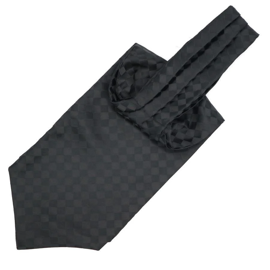 Practical Corbata Ascot Jacquard a Cuadros Negra Premium Material