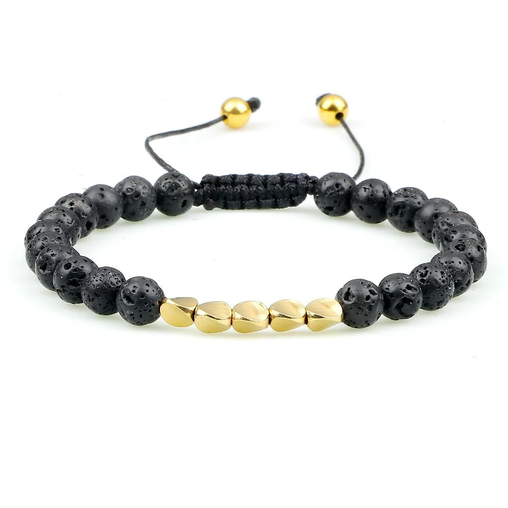Proven Atrani Pulsera de cuentas de piedra de lava negra Smooth