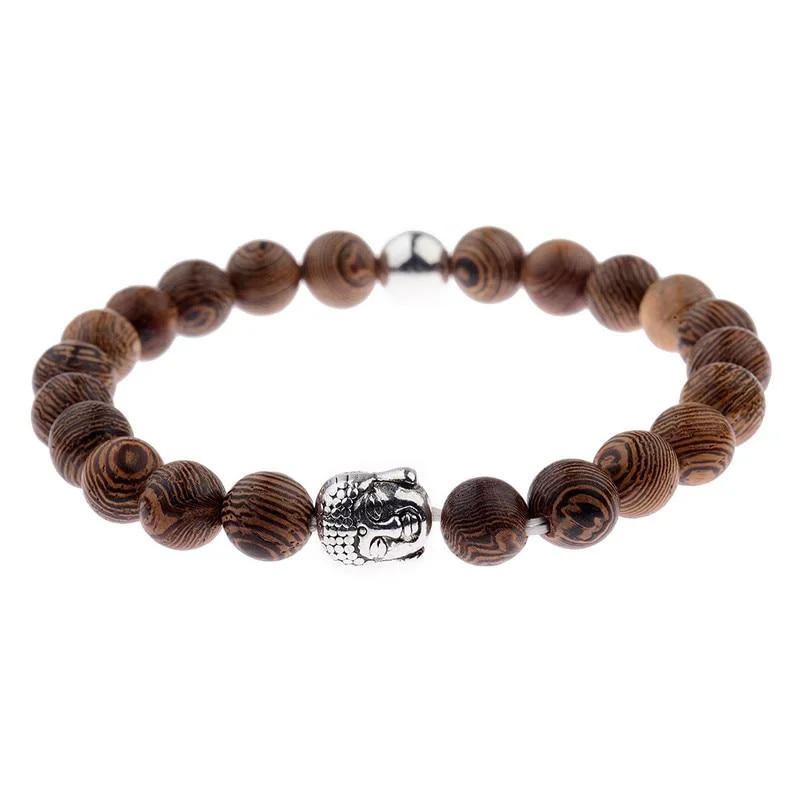Certified Buda Pulsera de cuentas tibetanas de madera natural Crafted