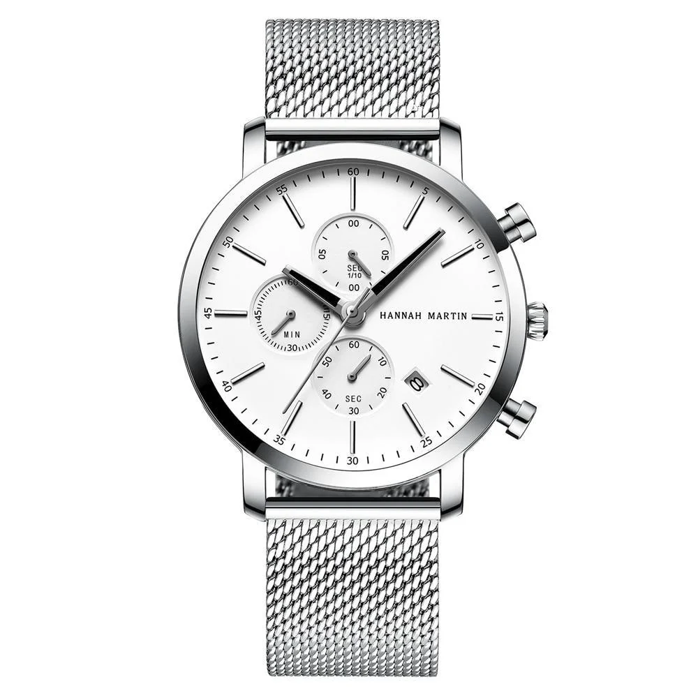 Breathable Amalfi Reloj cronógrafo minimalista plateado Fine Crafted