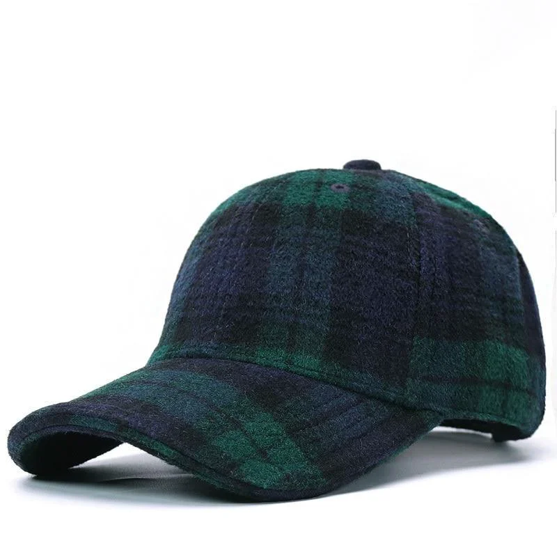 Long-Lasting Gorra de béisbol de lana a cuadros Natural
