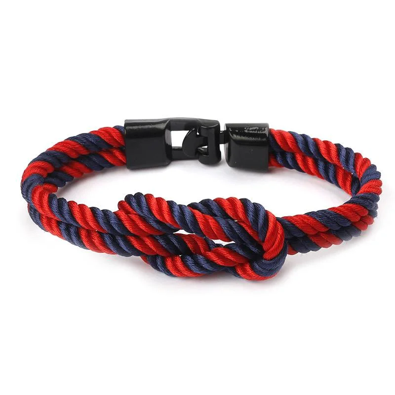 Powerful Yacht Knot Pulsera de cuerda a rayas Minimalist