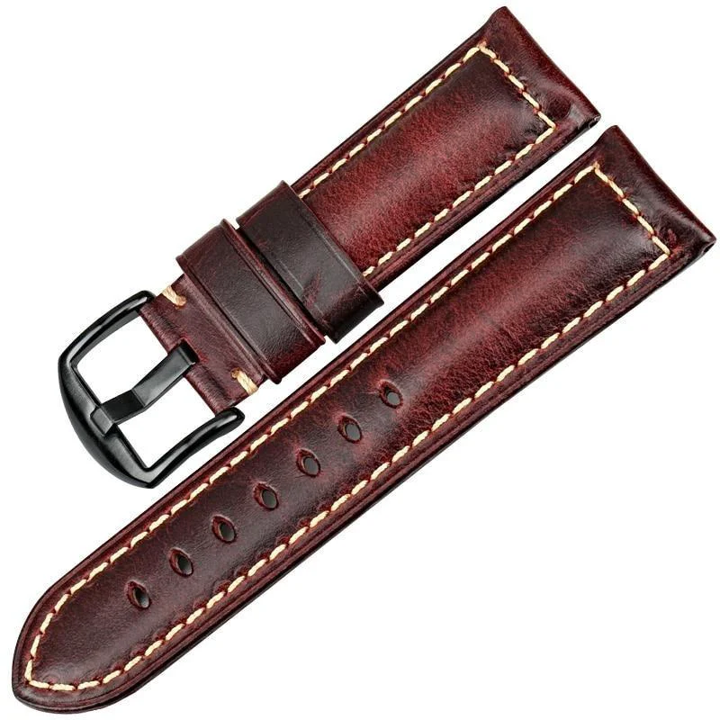 Convenient Damien Correa de reloj Vintage de cuero encerado con hebilla negra High-Quality
