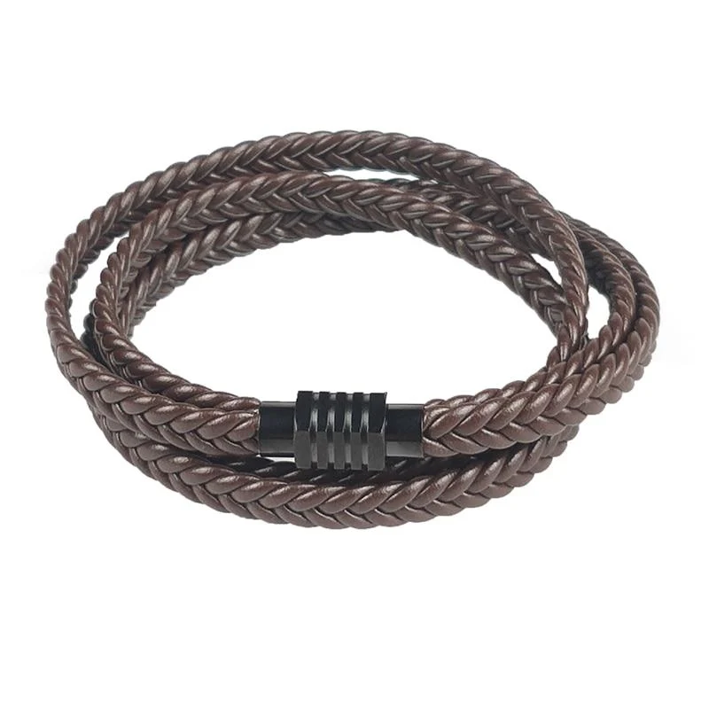 Authentic Olle Pulsera larga de cuero trenzado multicapa Fine Crafted