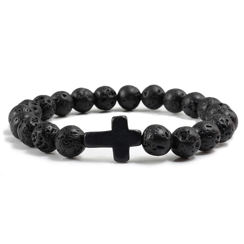Eco-Friendly Pulsera de cuentas de piedra natural Cruz Clásica Unique