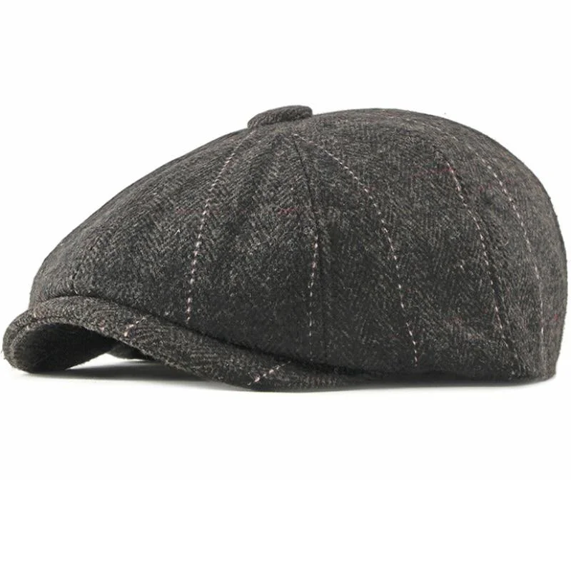 Smooth Woollen Plaid Herringbone Newsboy Cap Fast