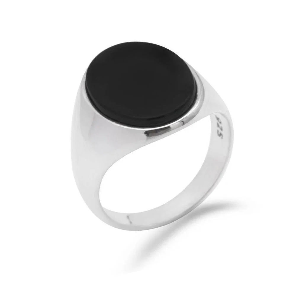 Optimized Black Onyx 925 Sterling Silver Signet Ring Lightweight