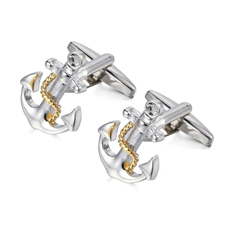Soft Anchor With Golden Rope Cufflinks Casual