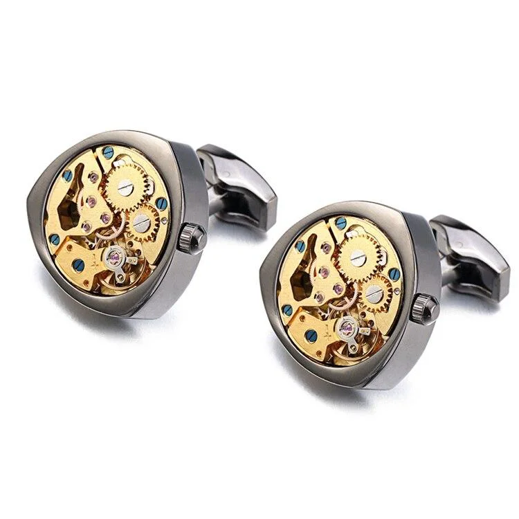 Durable Mechanical Movement Triangle Cufflinks High-End