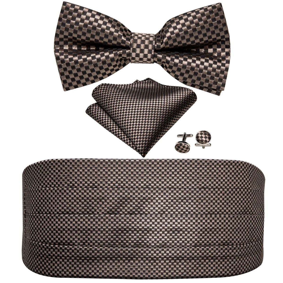 Flexible Checkered Solid Silk Cummerbund Set Safe