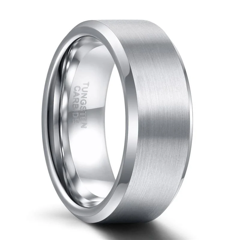 Crafted Brushed Tungsten Carbide Silver-Tone Ring Smooth