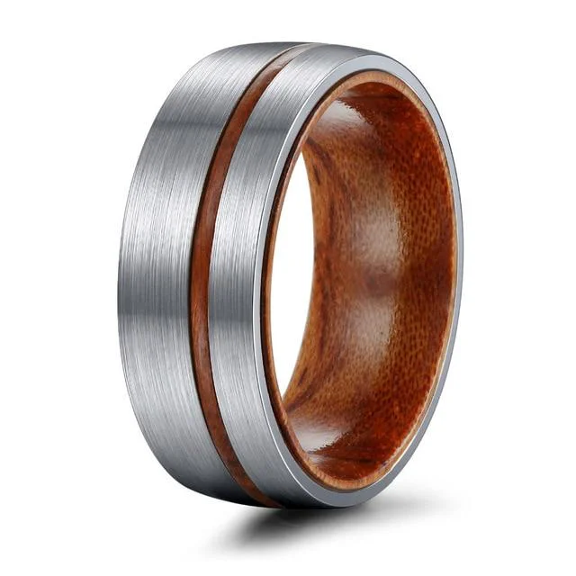 Secure Vintage Wood Groove Titanium Ring Specialty