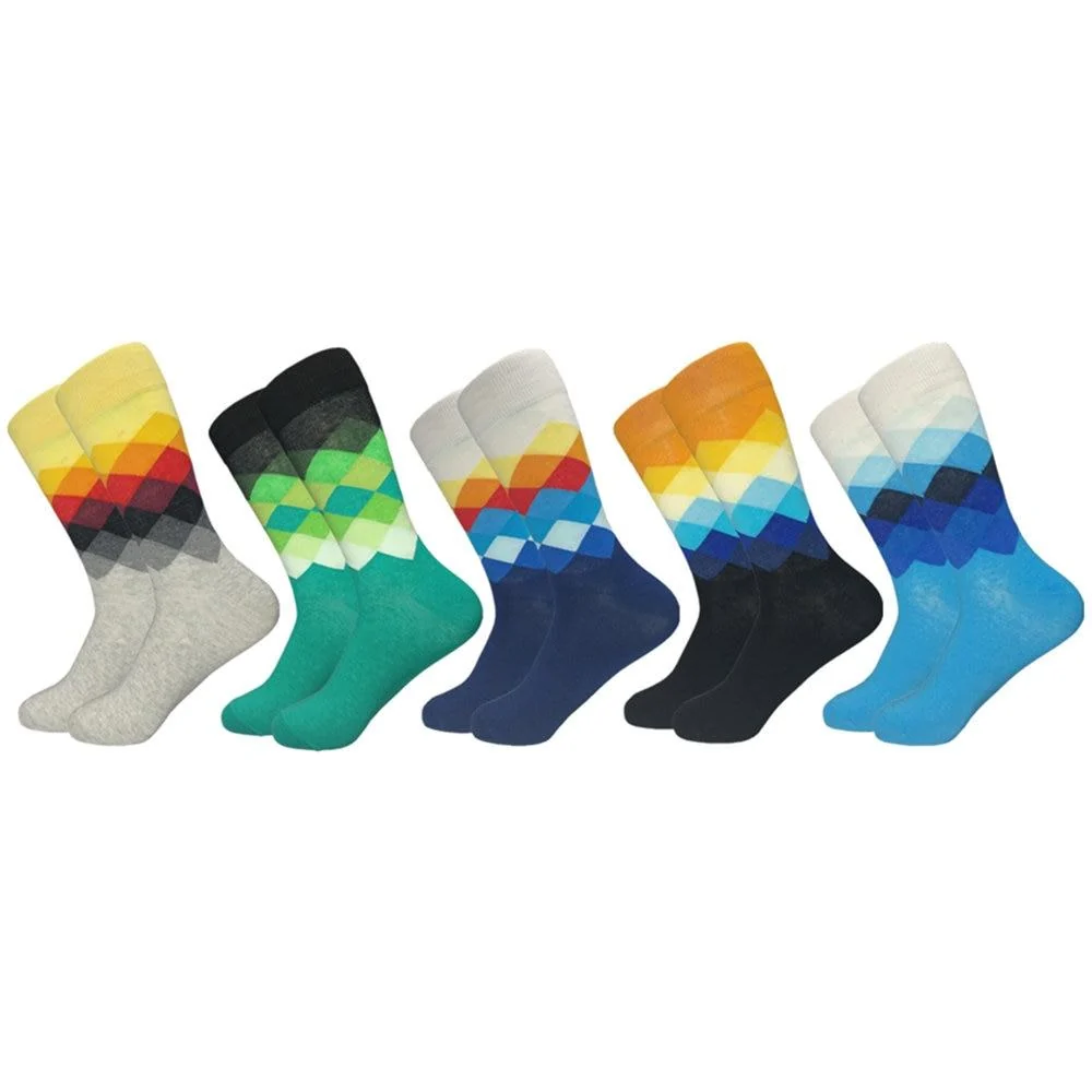 Stylish High French Cotton Casual Plaid Socks 5 pairs Breathable