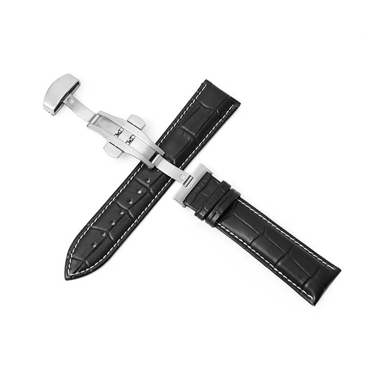 Genuine Bormio Vegan Leather Watch Strap With Push Button Deployant Clasp Stitching Soft
