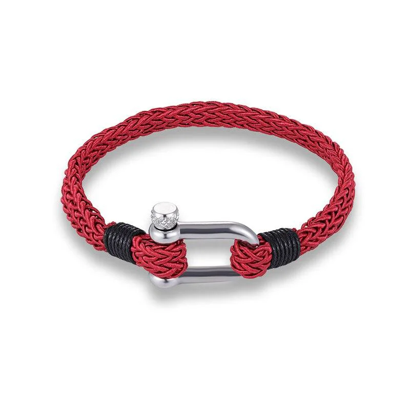 Prestigious Primo Silver U-Shape Shackle Solid Rope Bracelet Professional