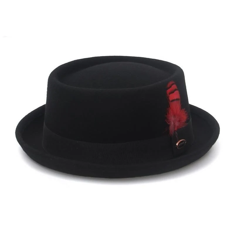 Soft Wool Felt Pork Pie Hat With Feather Powerful