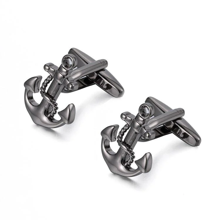 Fine Crafted Gunmetal Grey Anchor Cufflinks Contemporary