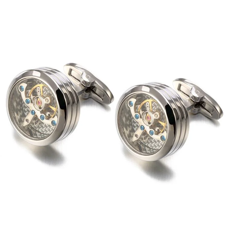Stylish Tourbillon Movement Round Cufflinks Contemporary