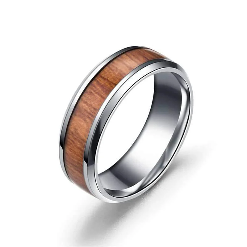 Stylish 316L Stainless Steel Wood Grain Ring Fine