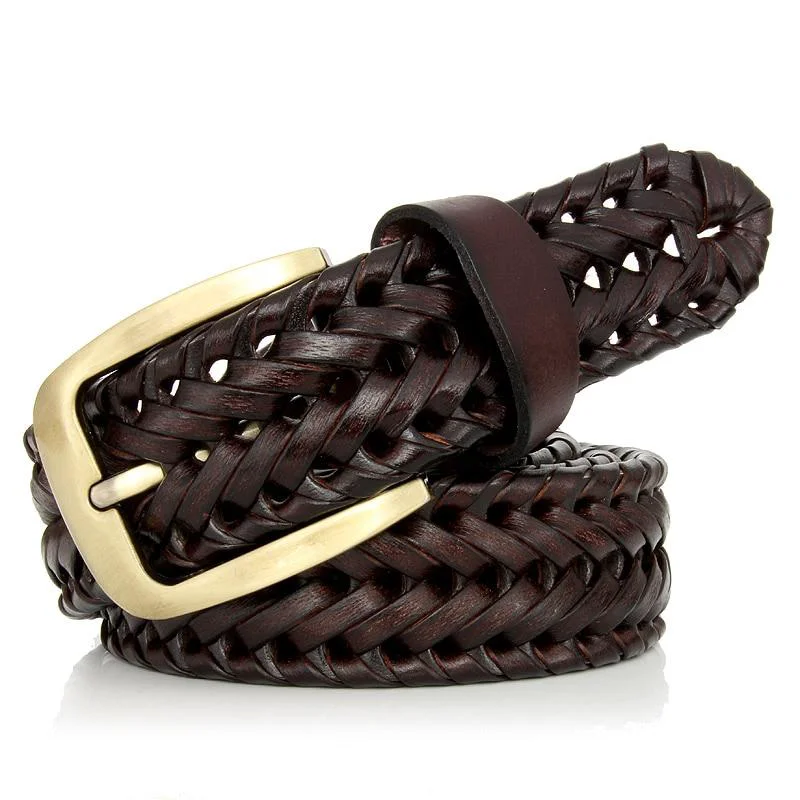 Green Niccolo Brass Buckle Braided Leather Belt Crafted