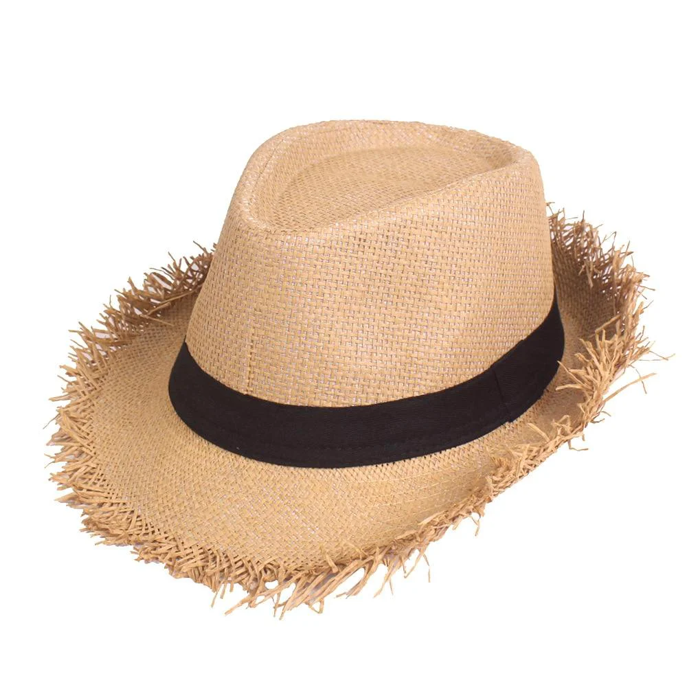 Smart Frayed Edge Trilby Straw Hat Unique