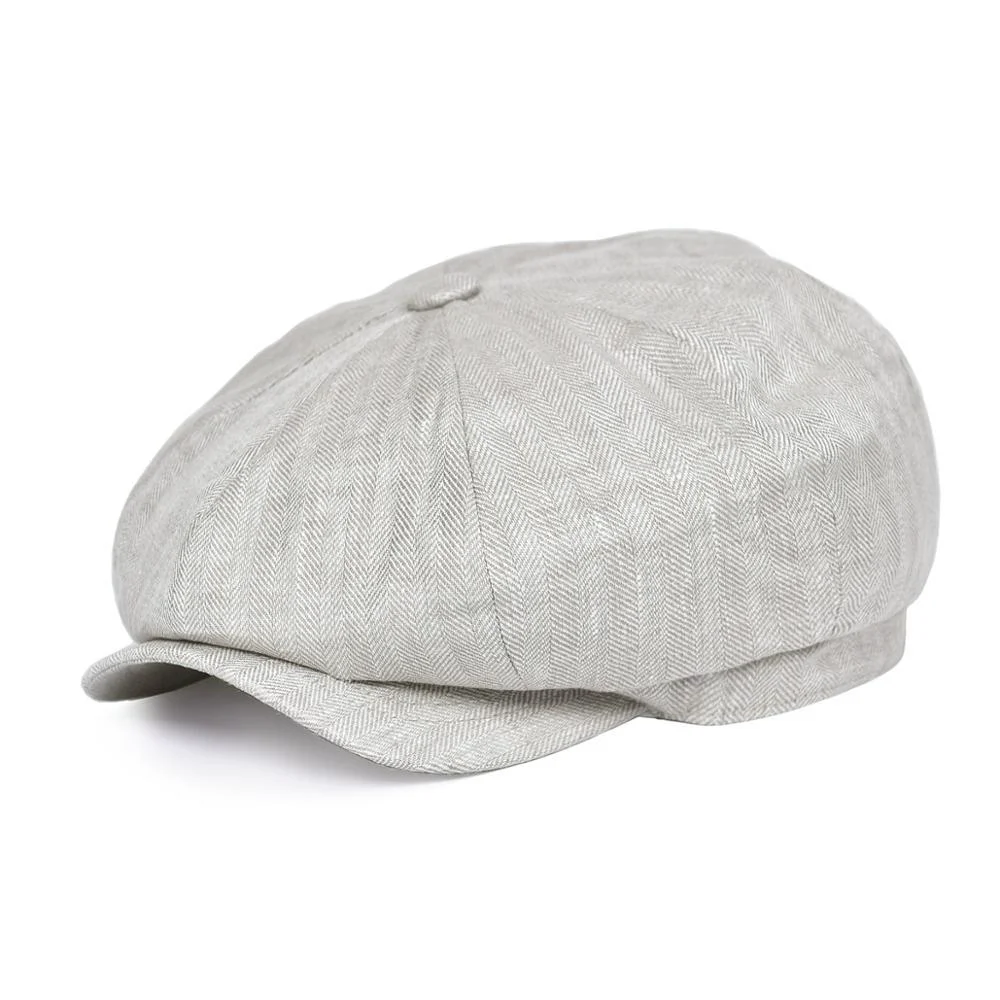 Sustainable Herringbone Linen Newsboy Cap Fashionable
