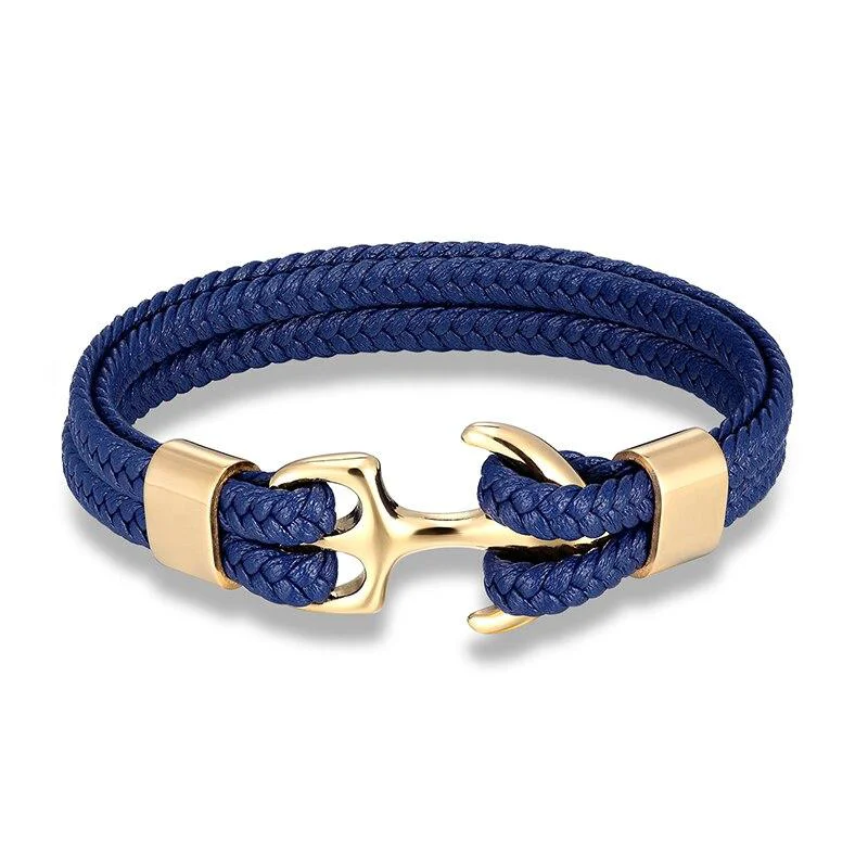 Prestigious Anchor Blue Braided Leather Bracelet Superior